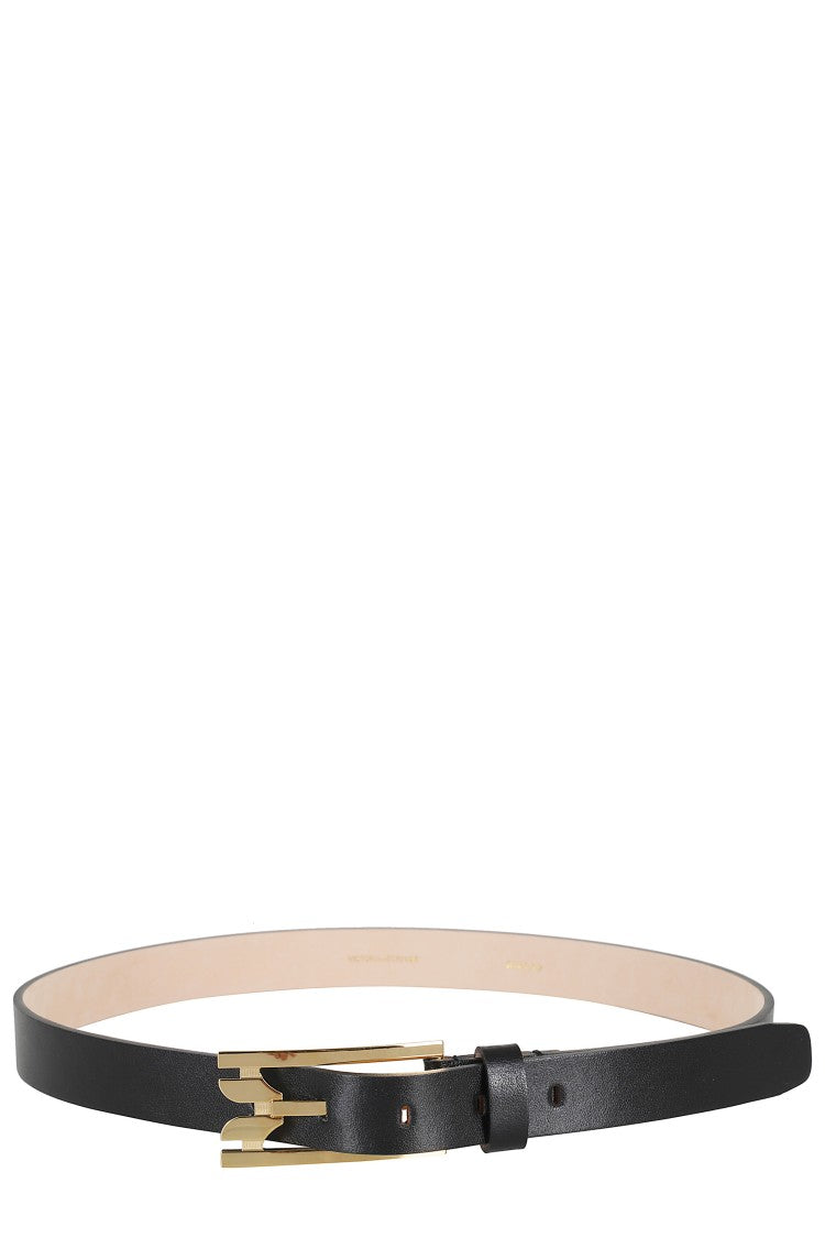 Victoria Beckham Black Regular Pin-Buckle Gold-Plated Leather Belt
