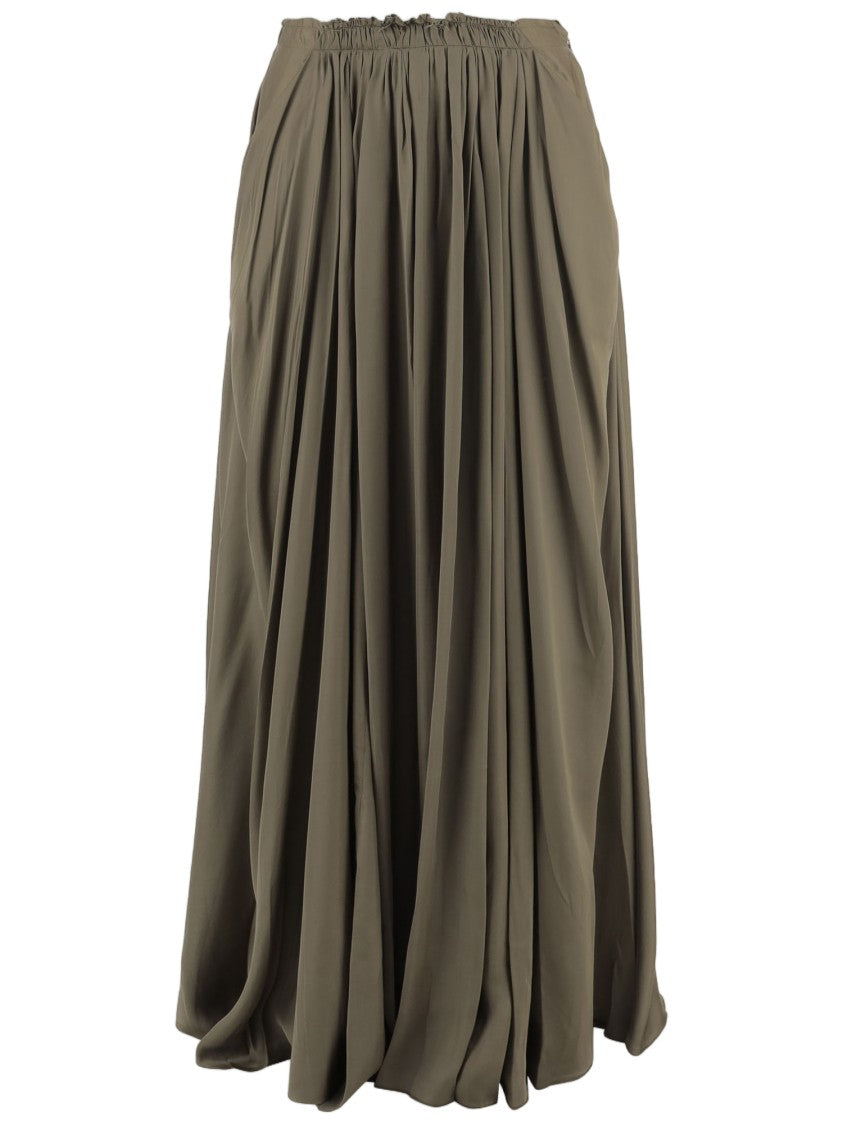 Sa Su Phi Pleated Long Skirt In Soft Cotton-Blend Fabric