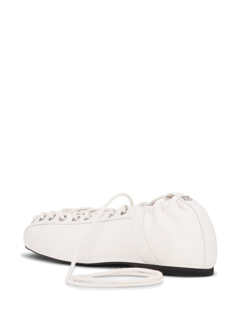 Ganni Lace-Up Ballerinas With Rounded Square Toe