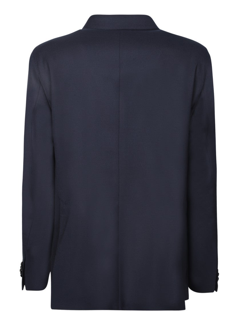 Tagliatore Double-Breasted Blue Blazer With Refined Texture