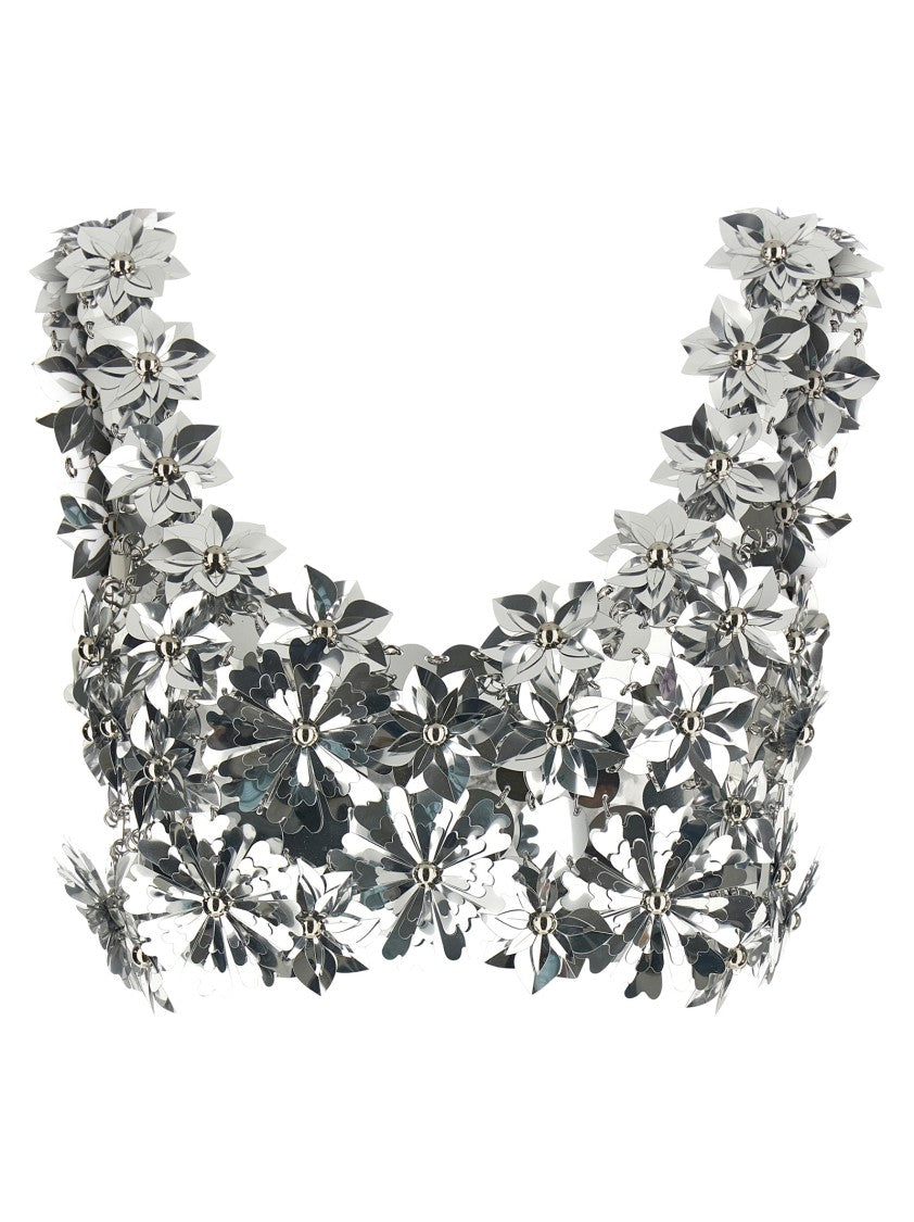 Paco Rabanne Crop Bralette With 3D Floral Elements And Metal Accents