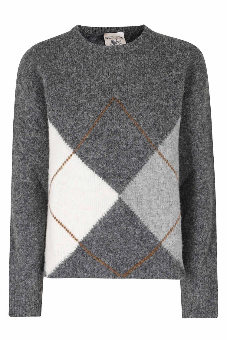 Semi Couture Gray Keira Argyle Pattern Ribbed Hem Knit Sweater