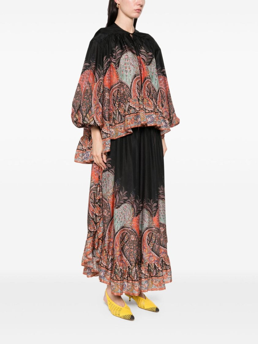 Zimmermann Rhiannon Ruffle Billow Blouse In Black Paisley