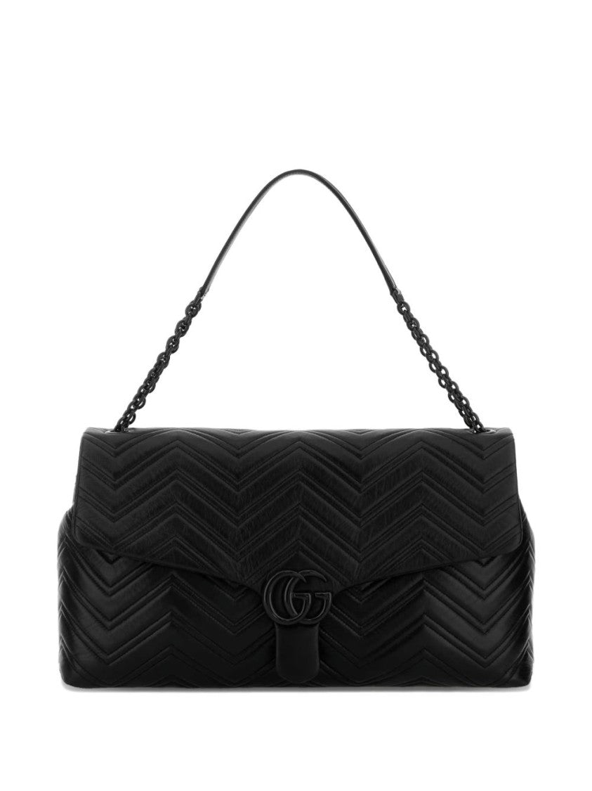 Gucci Quilted Black Handbag With Chain-Link Strap And Logo Detail