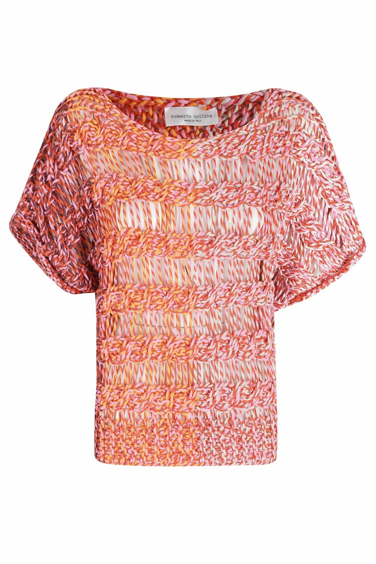 Roberto Collina Coral Braided Openwork Knit Boat-Neck Cotton Top