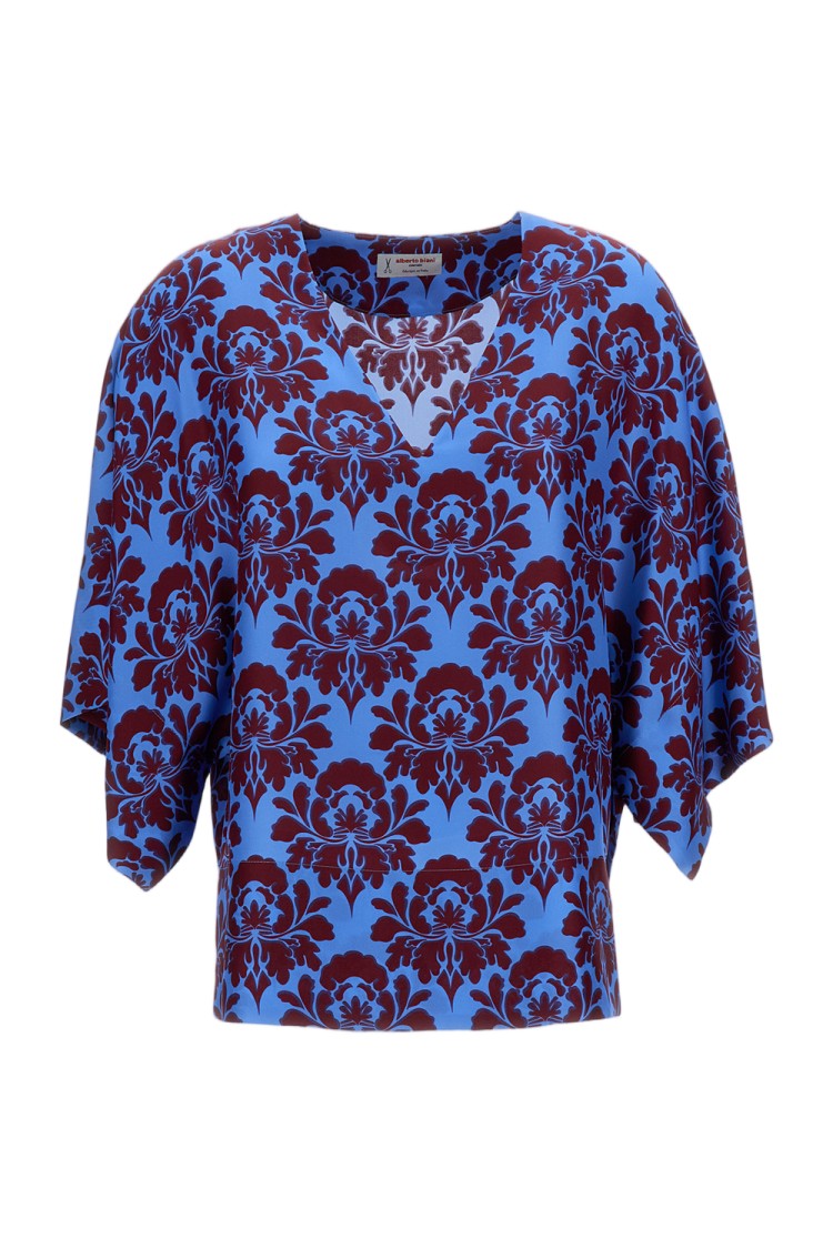 Alberto Biani Light Blue Damask Silk Blouse