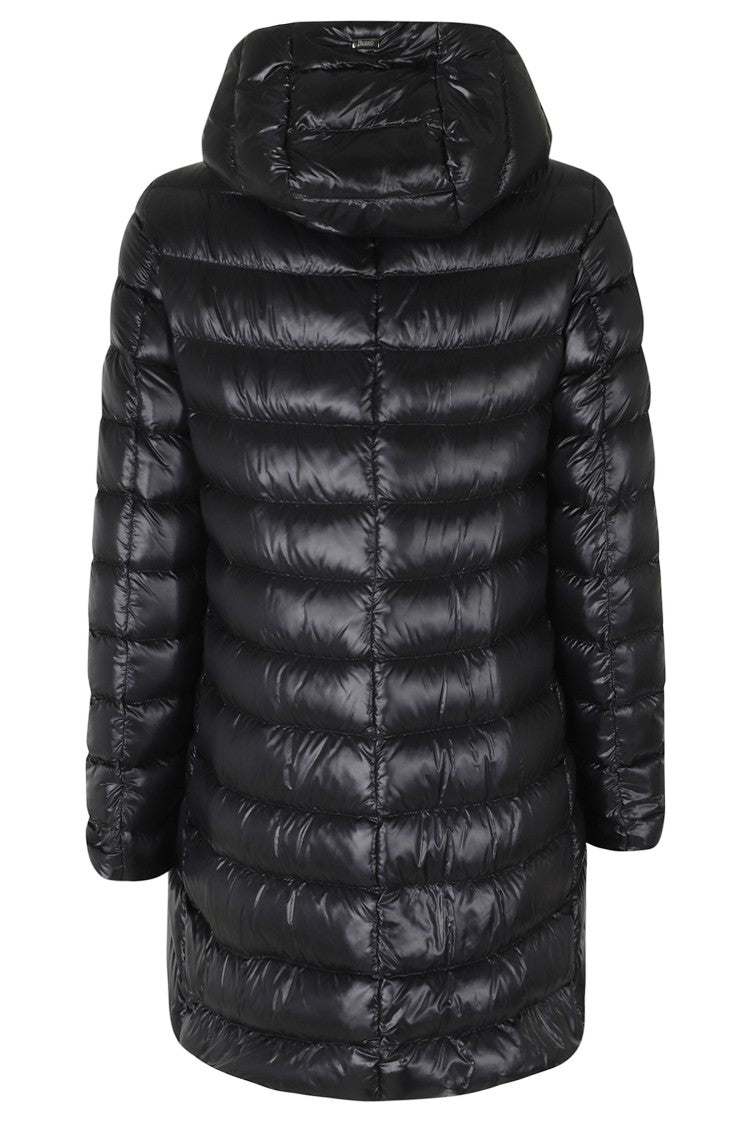 Herno Black A Shape Fixed Hood Double-Slider Zip Polyamide Down Jacket