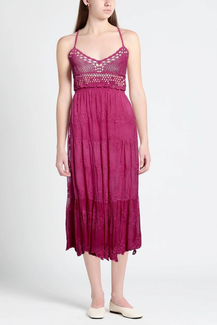 Guess Fuchsia Crepe Midi Dress