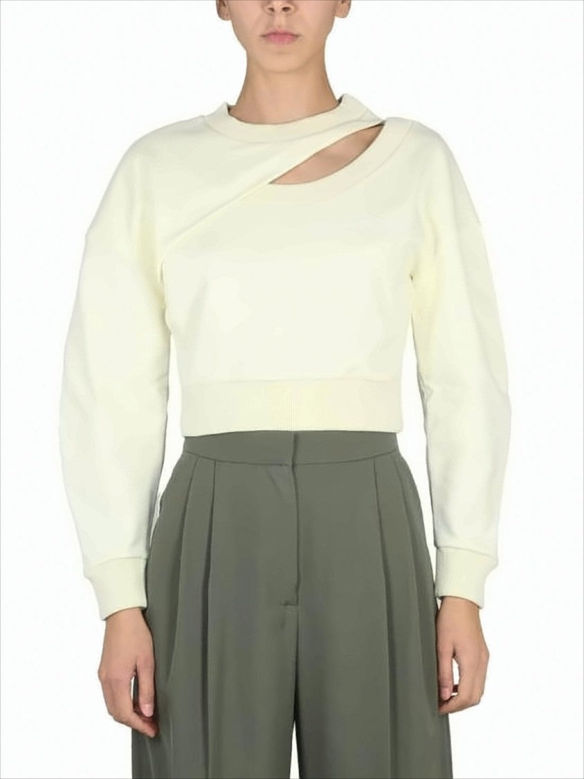 Alexander Mcqueen Cropped White Long-Sleeve Top With Cutout