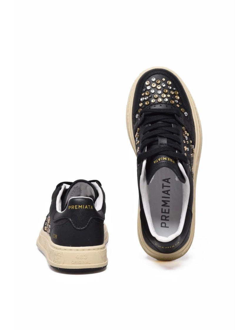 Premiata Black Leather Metallic Sneakers