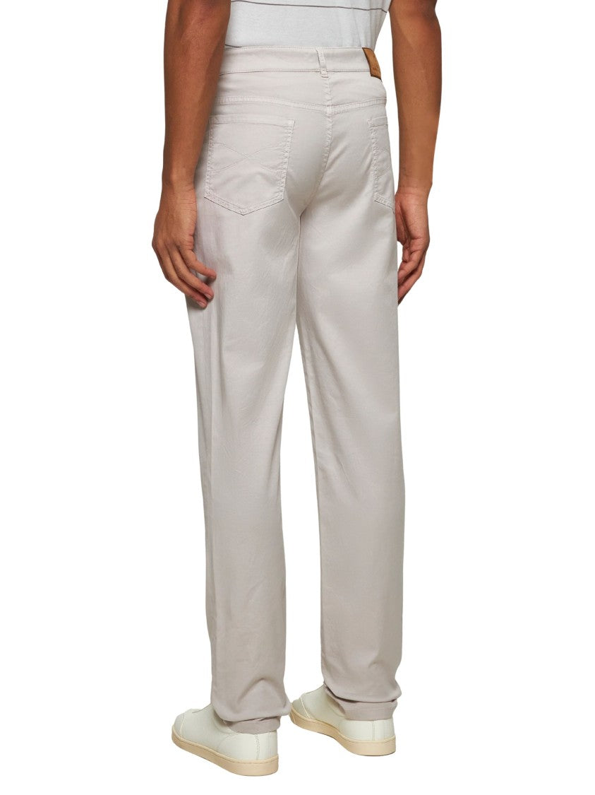 Brunello Cucinelli Beige Embroidered Logo Cotton Formal Pants