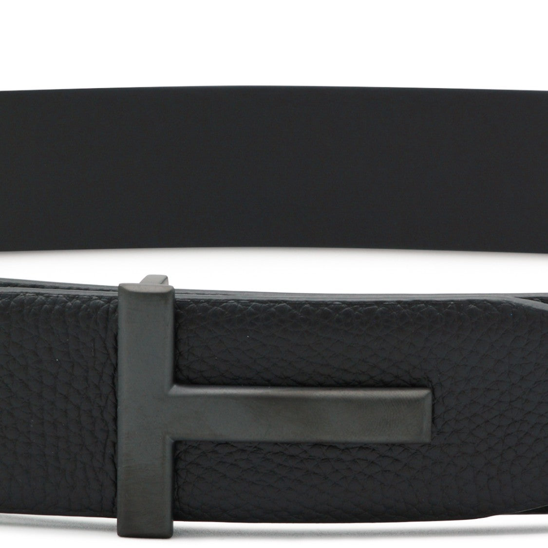 Tom Ford Black Leather T Metal Belt