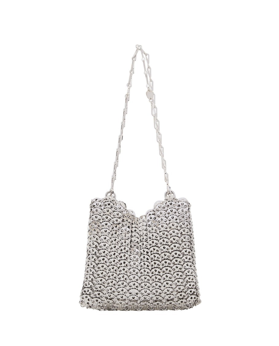 Rabanne Rectangular Silver Shoulder Bag With Metallic Disc Design