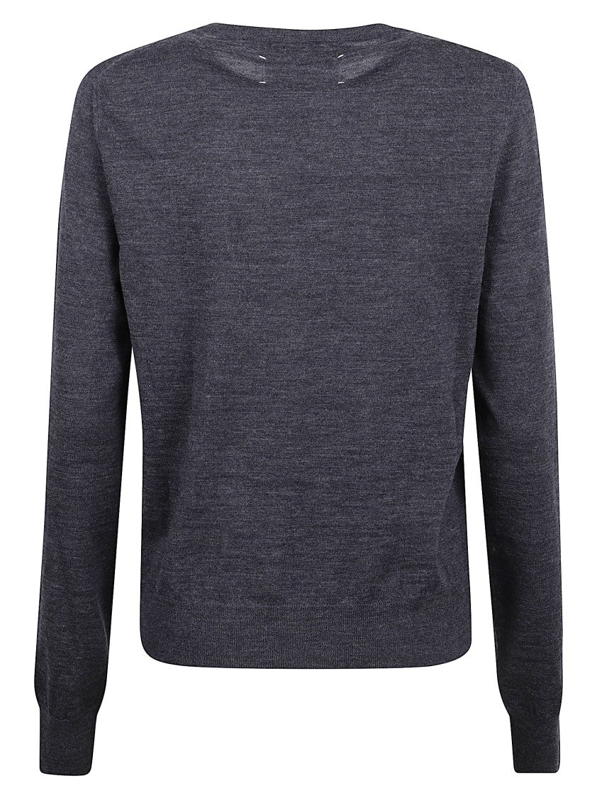 Maison Margiela Round Neck Sweater In Luxurious Blue Wool