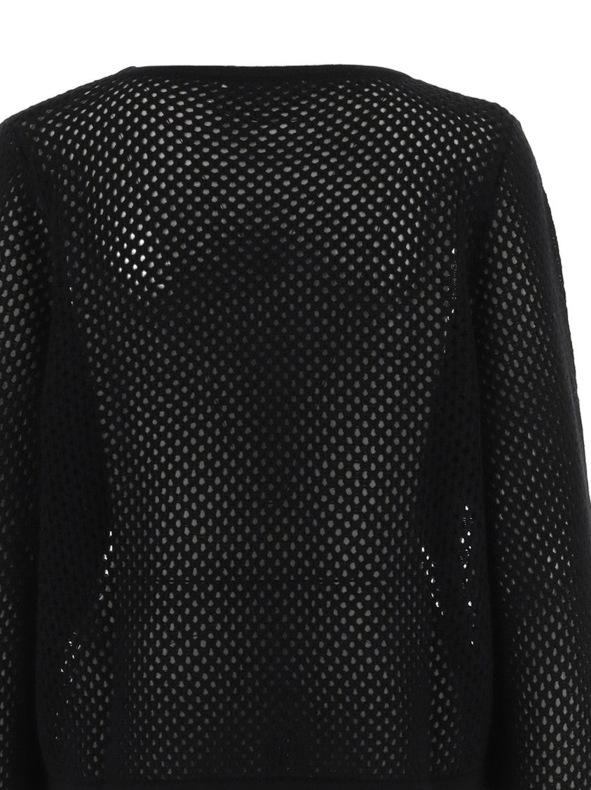 Allude Geometric Openwork Knit Sweater With Curved Hem