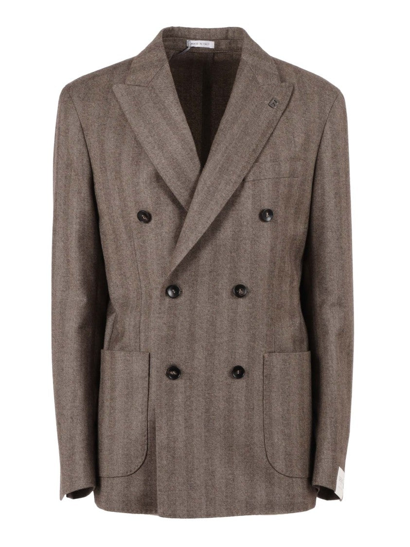 Breras Double-Breasted Virgin Wool Blazer With Herringbone Pattern