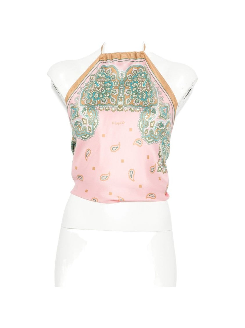 Pinko Sleeveless Halter Top With Paisley And Floral Patterns