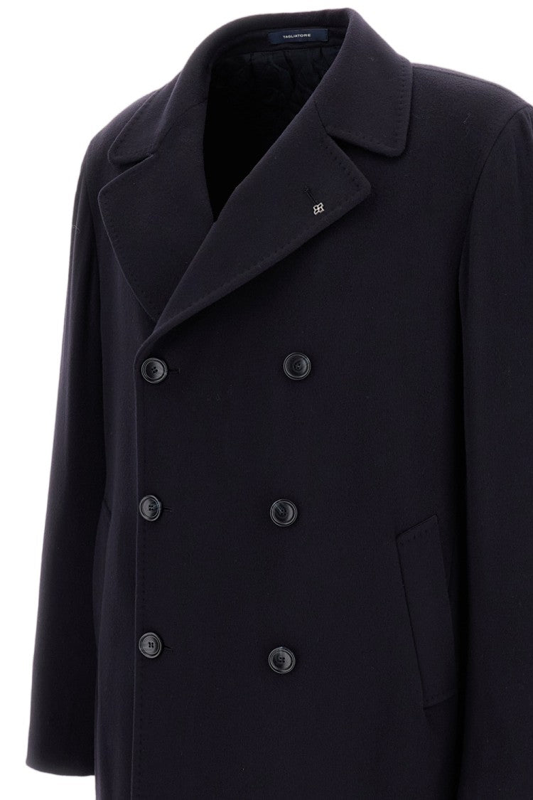 Tagliatore Single-Breasted Long Coat With Wide Peaked Lapels