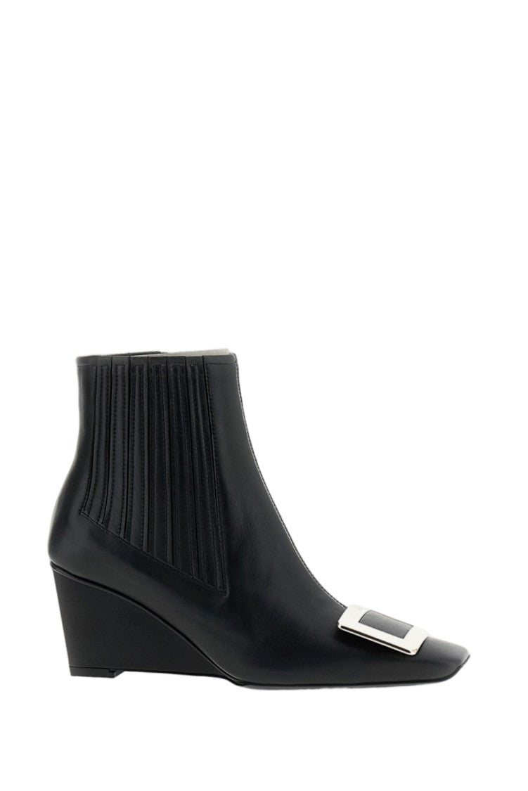Roger Vivier Black Pointed-Toe Square-Buckle Ankle Boots