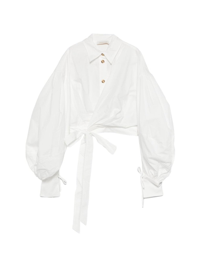 Zimmermann Ivory Cropped Button-Down Shirt With Wrap-Around Tie