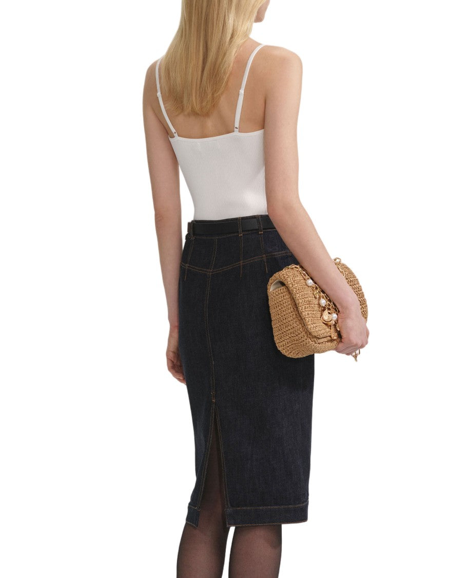 Self-Portrait Rib-Knit Top With Lace Trim And Crystal Button Front