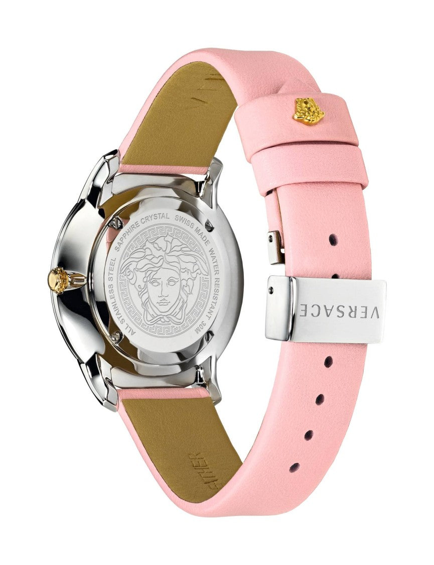 Versace Elegant Pink Calf Leather Watch With Sapphire Crystal And Medusa Detail