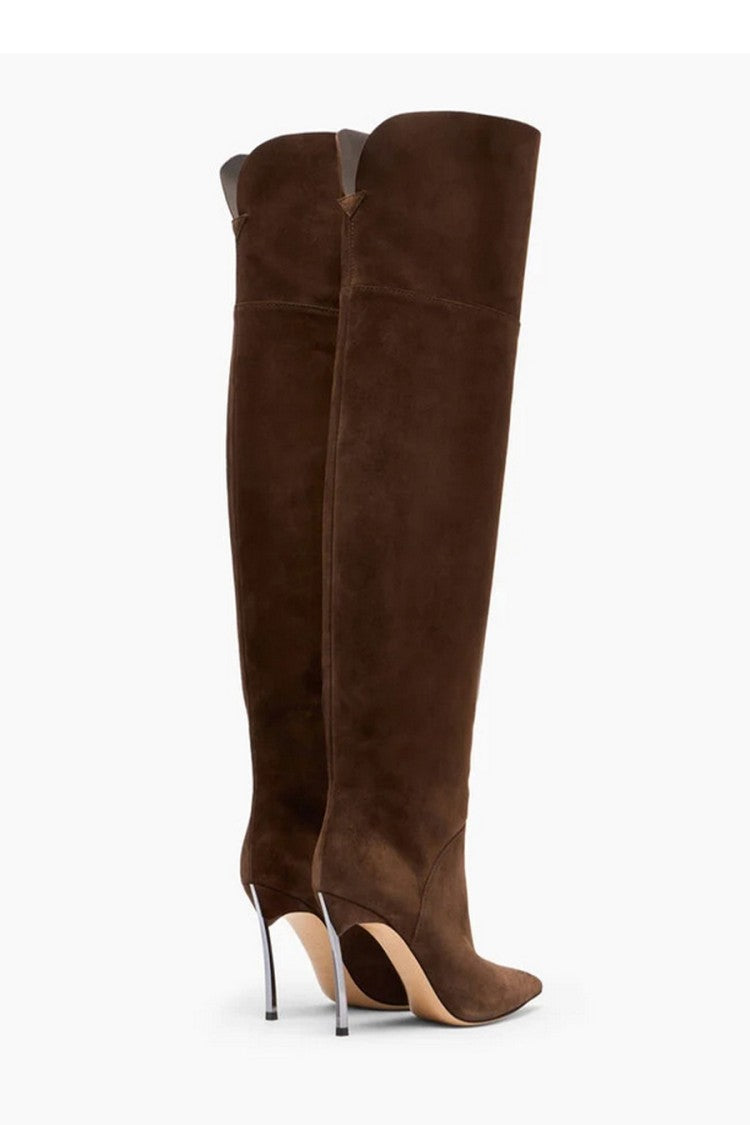 Casadei Brown Suede Over-The-Knee Blade Boots