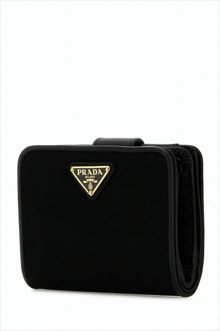 Prada Compact Wallet In Recycled Nylon With Leather Trim