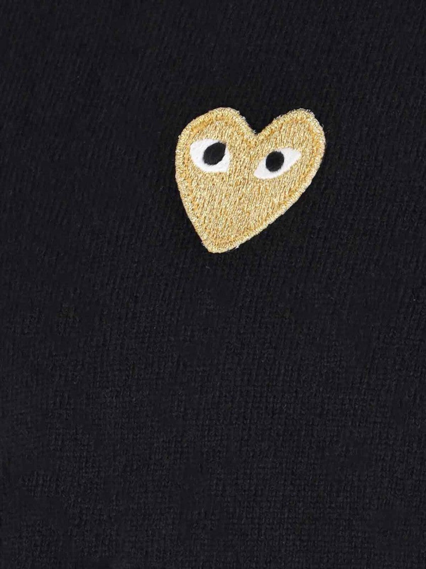 Comme Des Garçons Round Neck Contrast Logo Black Wool Cardigan