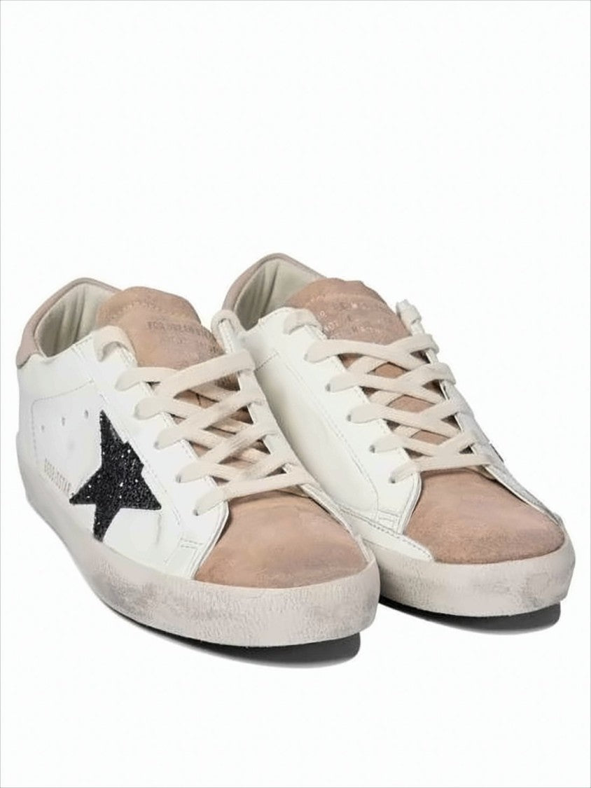 Golden Goose Worn-In White Leather Low-Top Sneakers With Glitter Star Accents