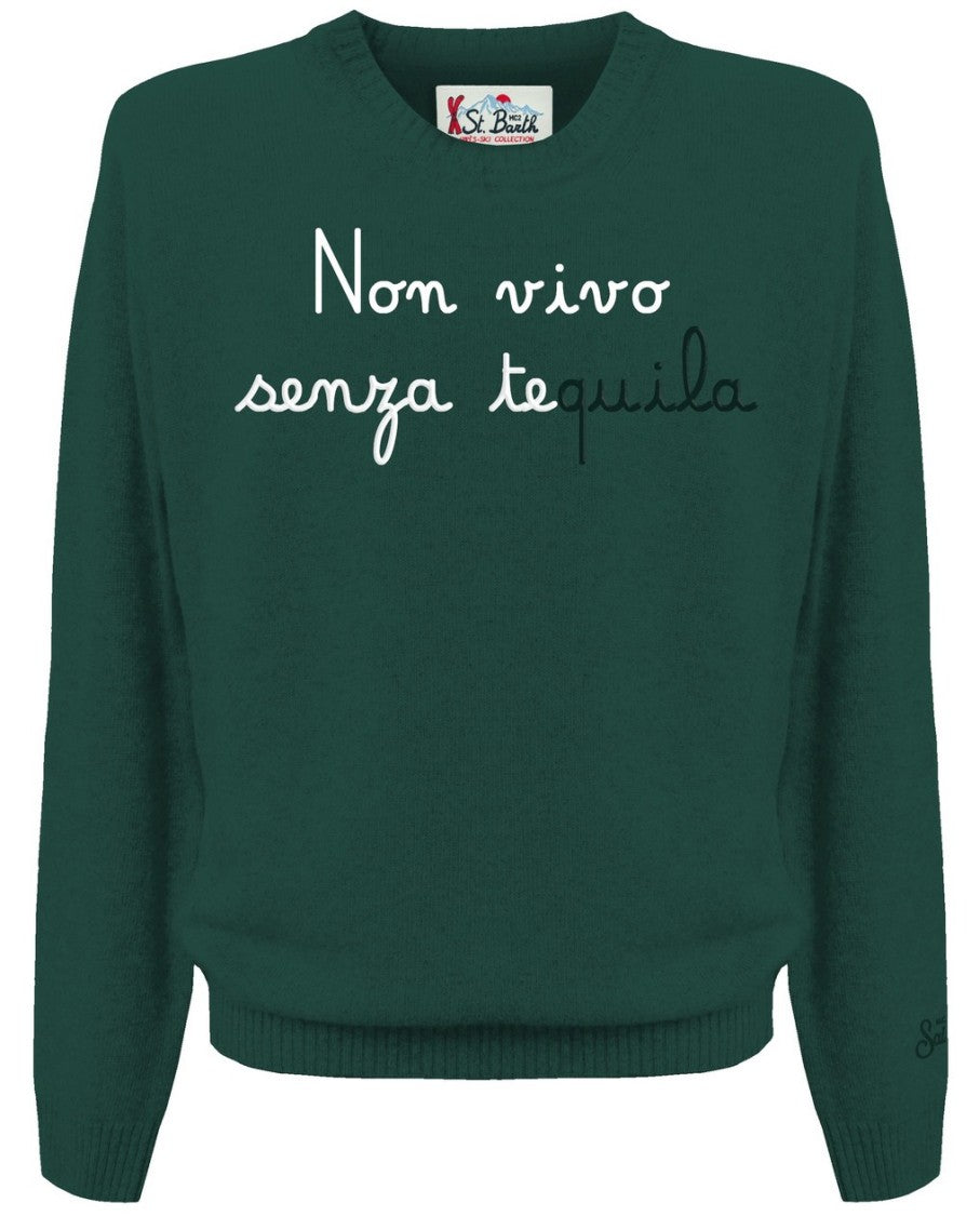 Mc2 Saint Barth Senza Tequila 51 Emb Crewneck Green Sweater
