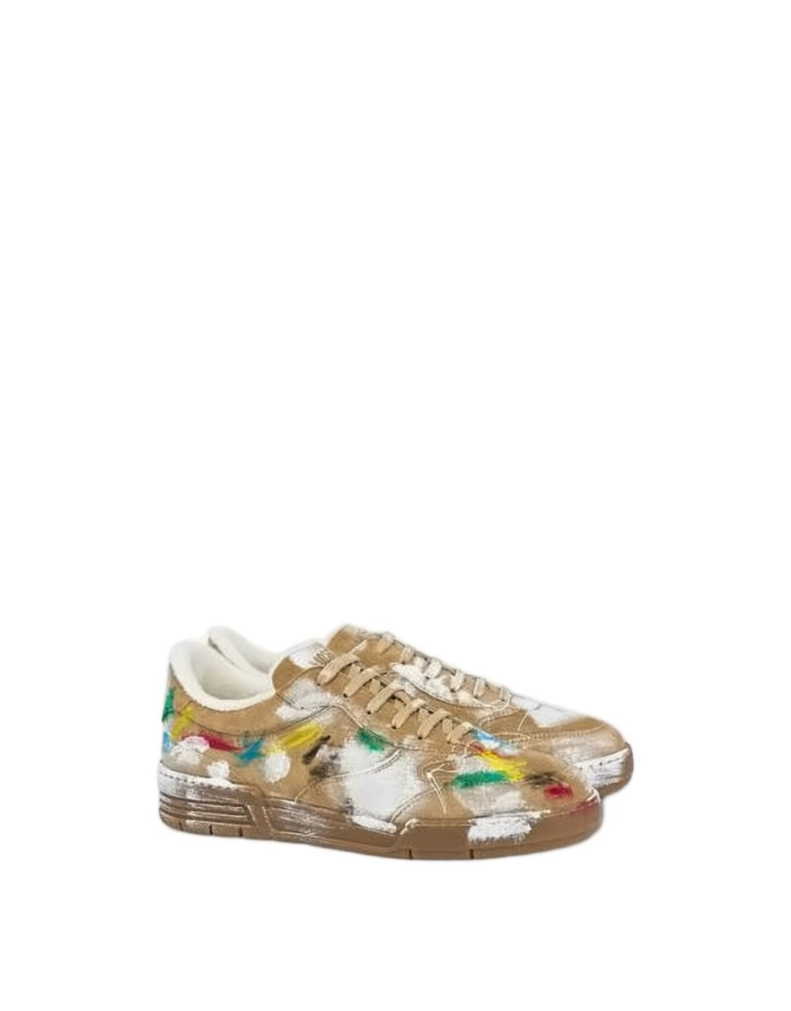 Moschino Paint-Splattered Calf Leather Sneakers
