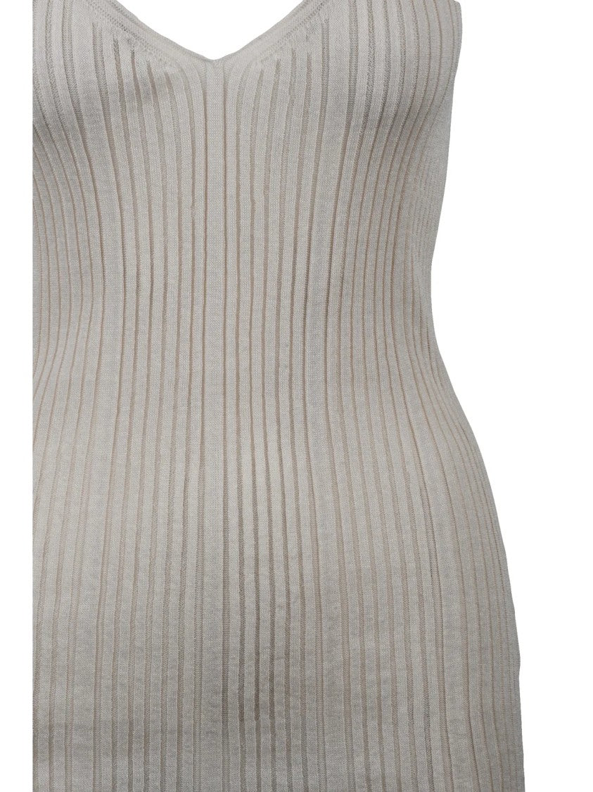 Alpha Studio White V-Neck Ribbed Viscose-Blend Tank Top