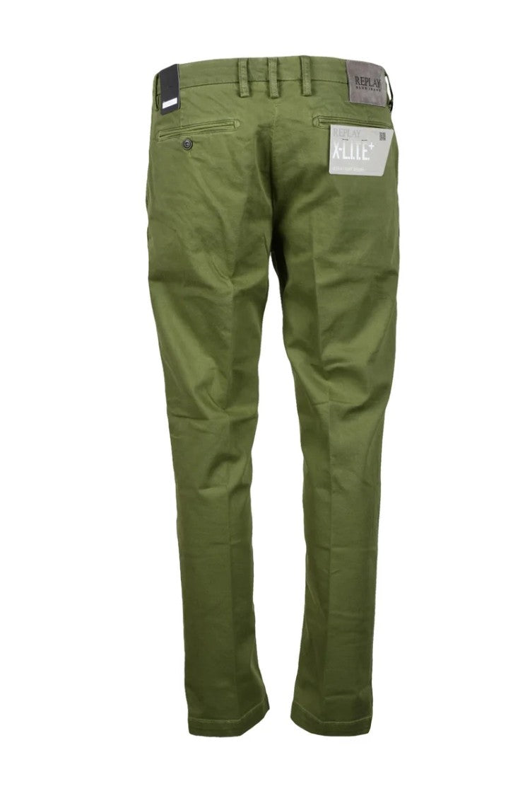 Replay Cotton Stretch Trousers With Distinctive Green Hue