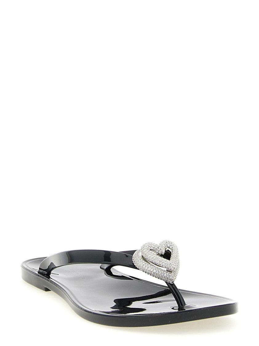 Mach & Mach Double Heart Sandals With Glossy Finish And Crystal Embellishment