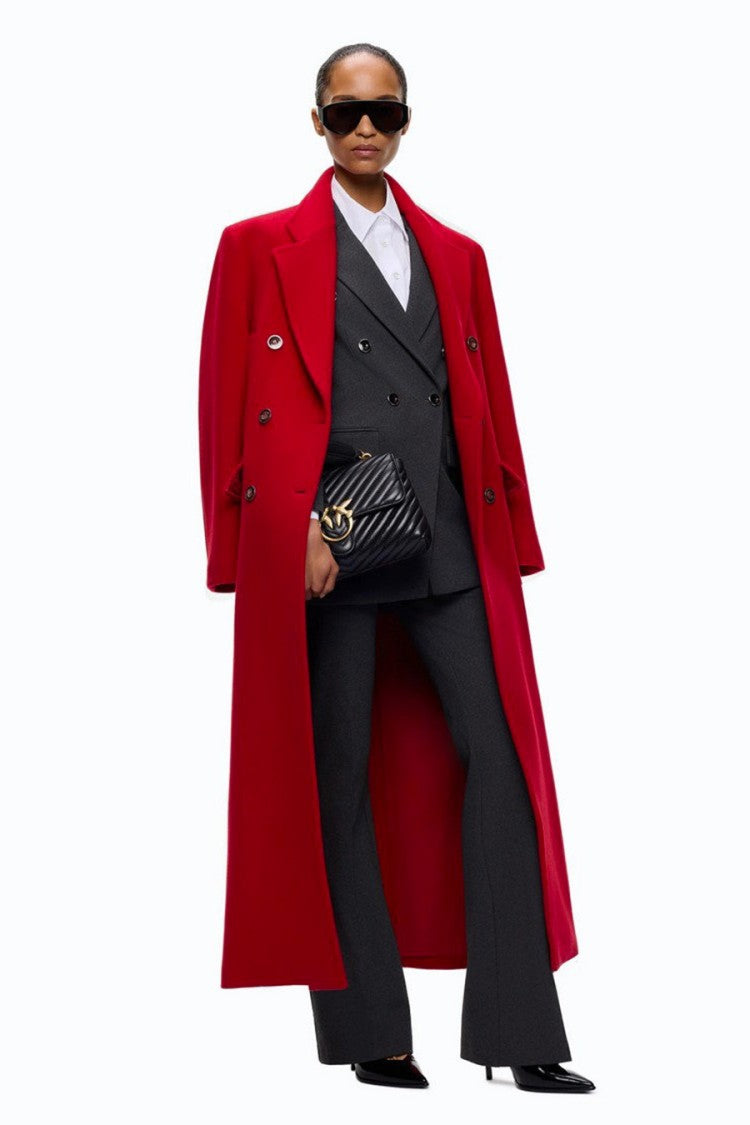 Pinko Red Wool-Nylon Blend Double-Breasted Coat