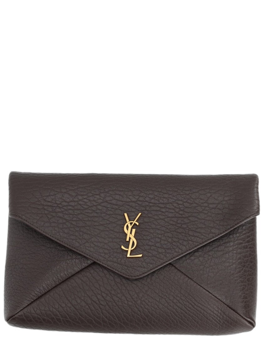 Saint Laurent Envelope-Style Large Pochette In Textured Lamb Leather