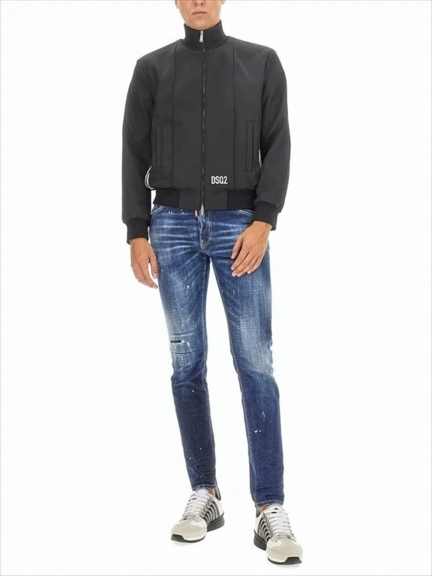 Dsquared2 Black Jacket With High Collar And Subtle Stripe Detail