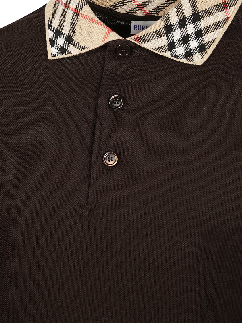 Burberry Long-Sleeve Cotton Piquet Polo With Check Embroidery