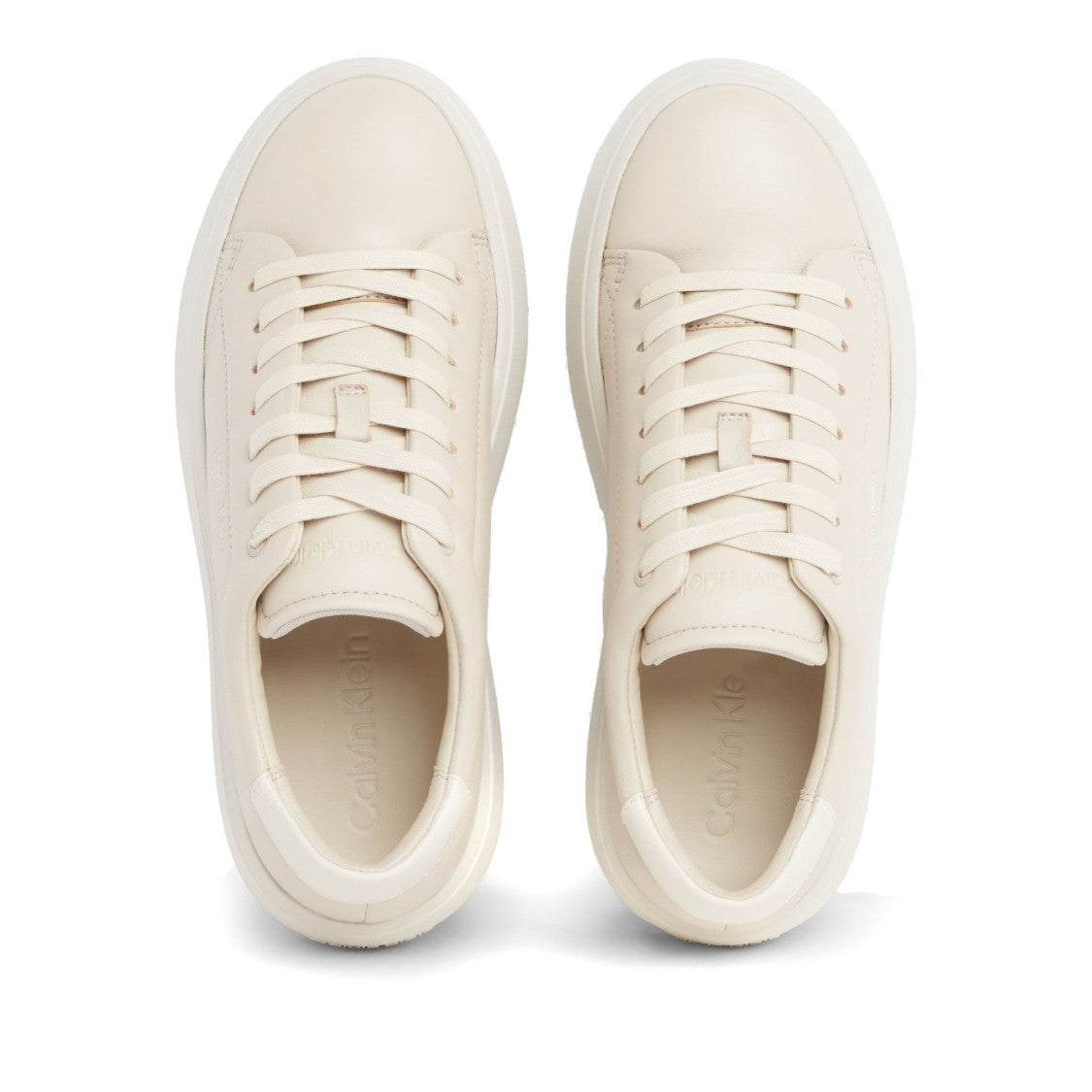 Calvin Klein Beige Minimalist Flatform Leather Sneakers