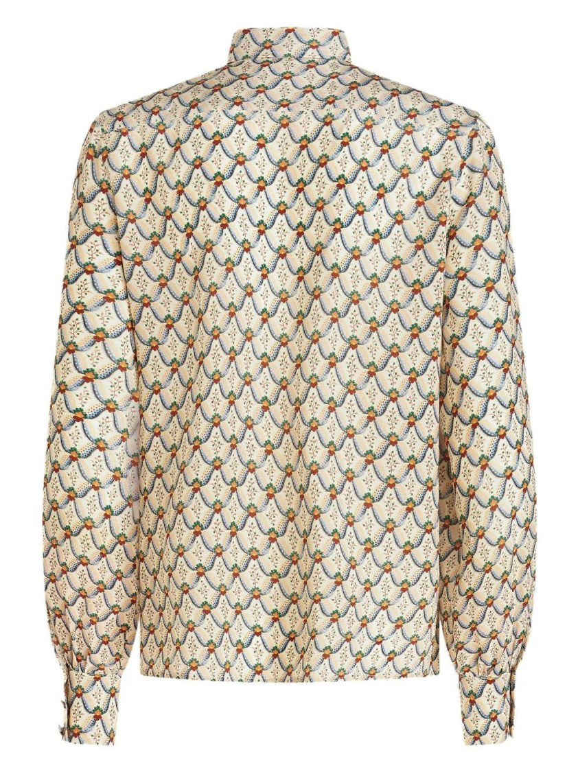 Etro Blue Floral Design Long-Sleeve Silk Shirt