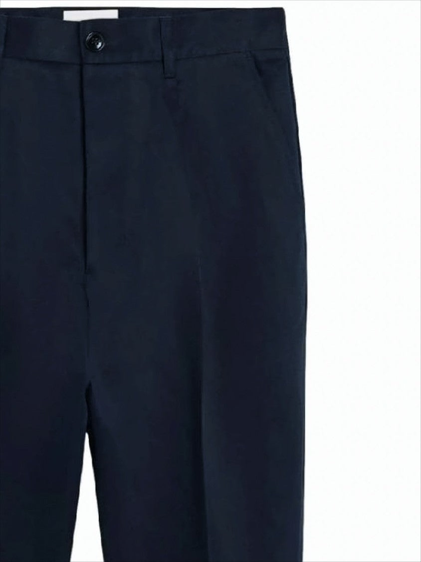 Ami Paris Tailored Blue Straight Pants With Button Closure