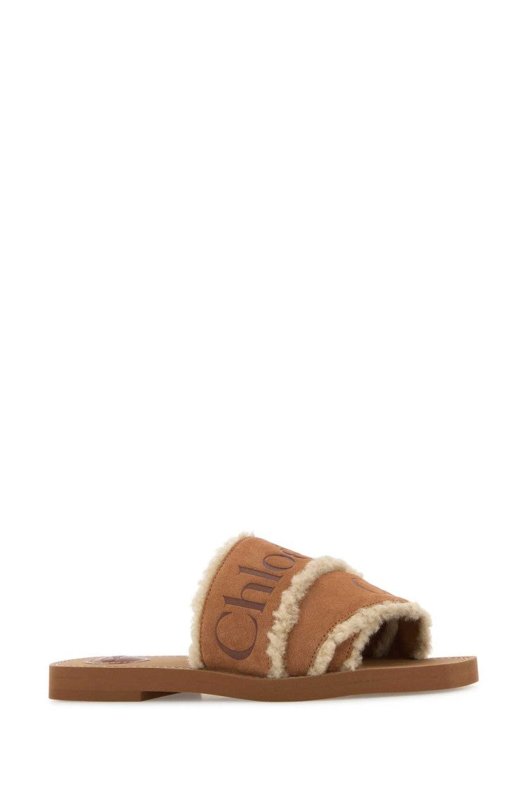 Chloé Caramel Suede Woody Slippers