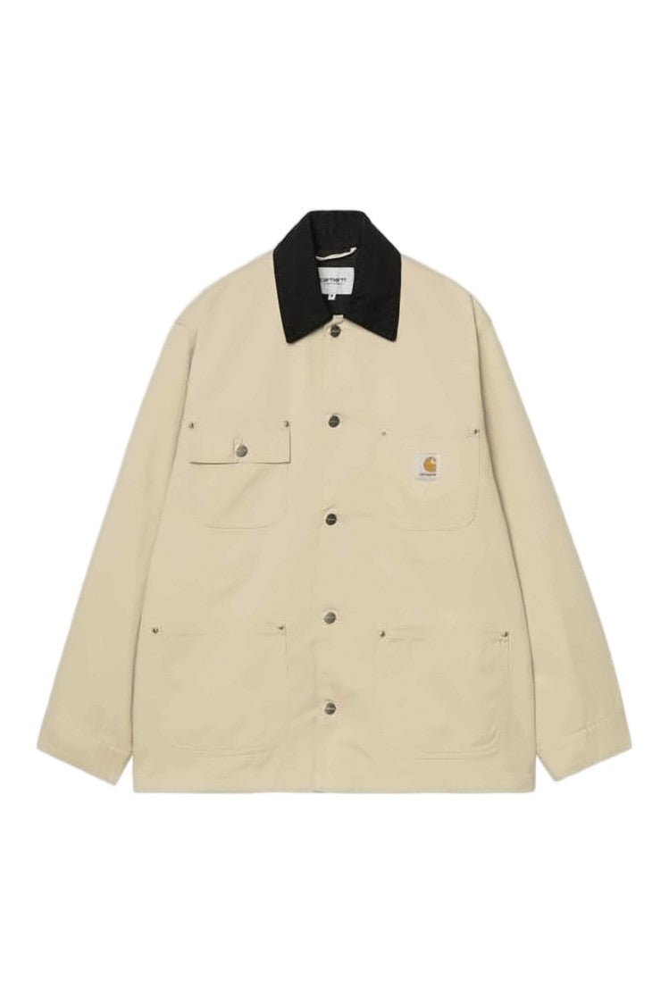 Carhartt Wip Boxy Silhouette Beige Coat With Contrasting Black Collar