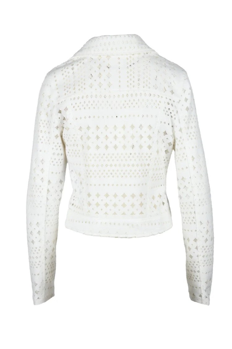 Dairesy White Cropped Off-Center Zip Polyester Coat