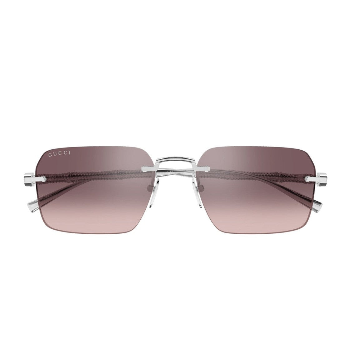 Gucci Silver Linea Sign Metal Rectangular Sunglasses
