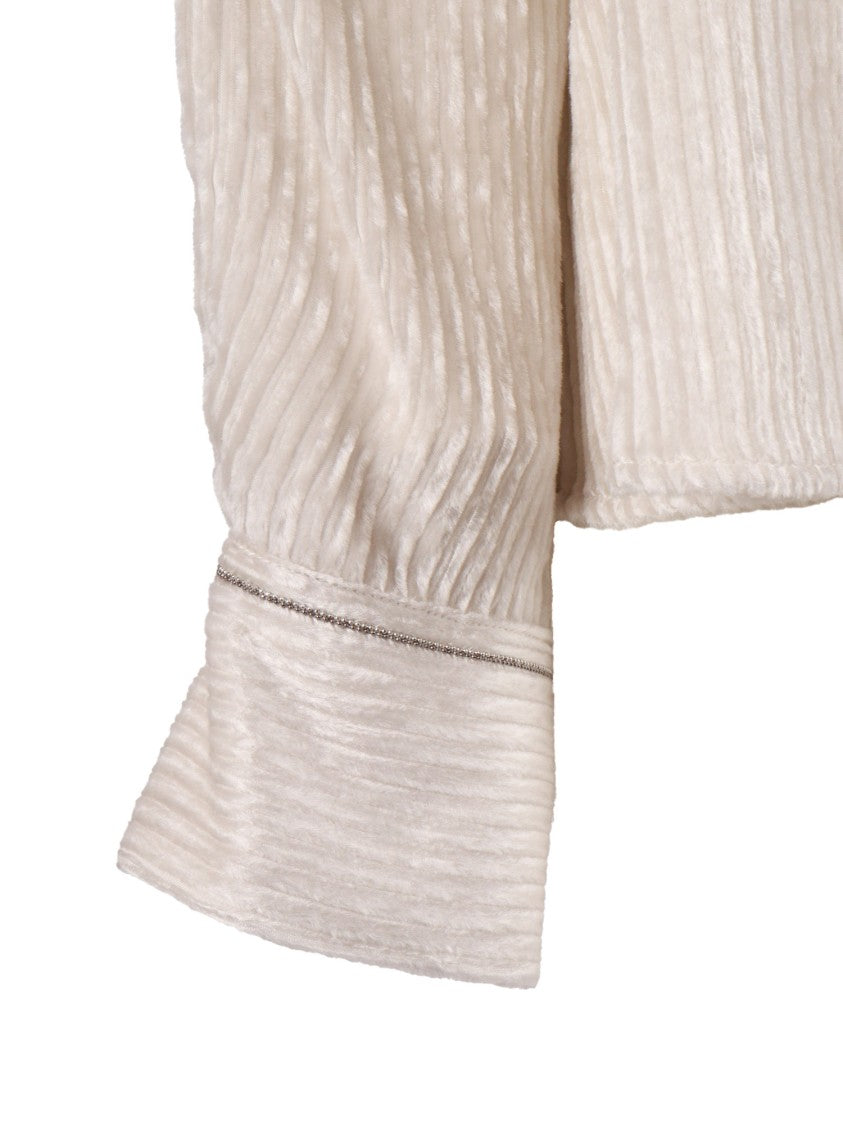 Peserico Vertical Ribbed Blouse With Classic Collar