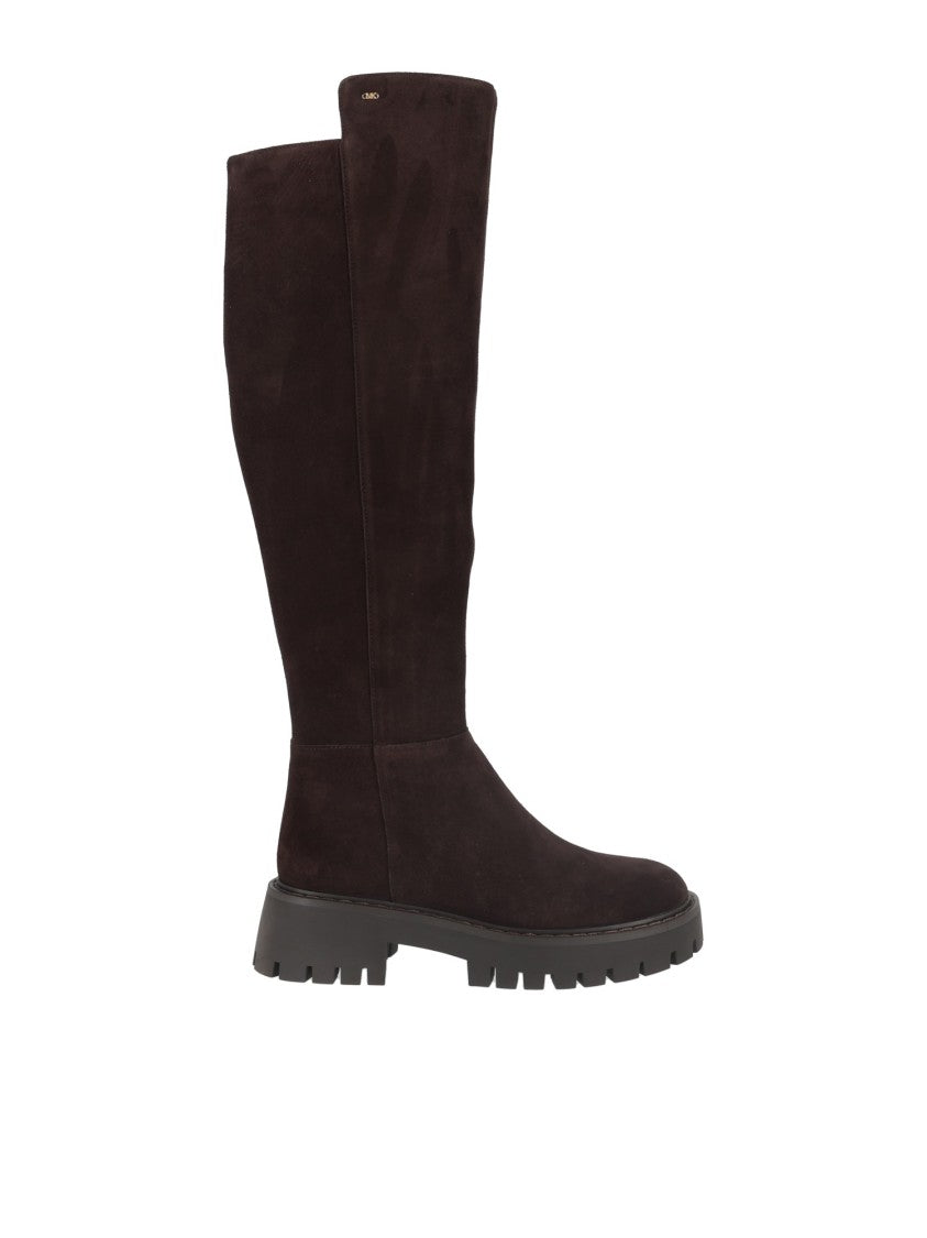Michael Kors Brown Asher Chunky Lug-Sole Tall Leather Boots