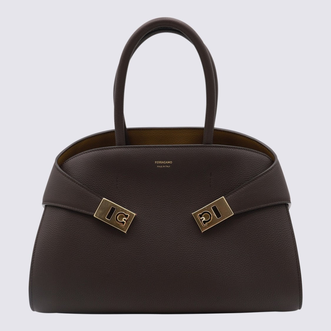 Ferragamo Dark Brown Leather Hug S Top Handle Bag