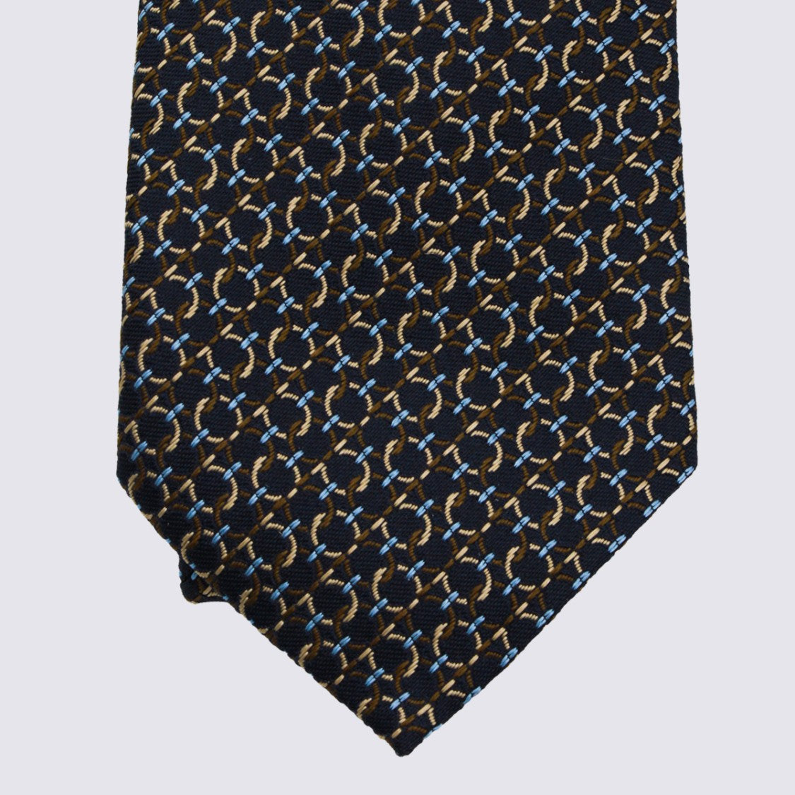 Ferragamo Geometric Patterned Tie With Interlocking Circles In Dark Palette